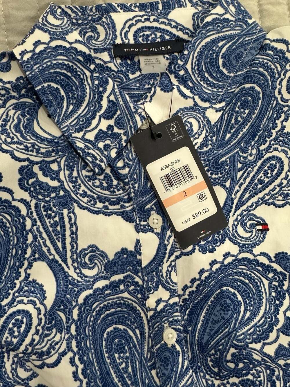 NWT Tommy Hilfiger Paisley Sleeveless Belted Shirtdress Blue White Size 2 - Picture 5 of 7